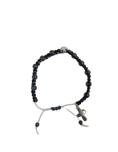 Brazalete Cuerda Hematites Negro Blanco Con Cruz