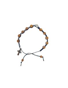 Brazalete Cuerda Azul Blanca Olivo Metal Con Cruz