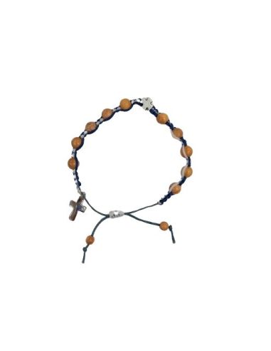 Brazalete Cuerda Azul Blanca Olivo Metal Con Cruz