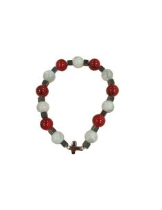 Brazalete Cristal Rojo Y Blanco 10Mm Cubos Hematites C/Cruz