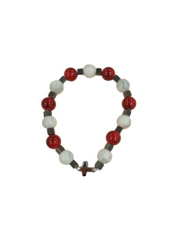 Brazalete Cristal Rojo Y Blanco 10Mm Cubos Hematites C/Cruz
