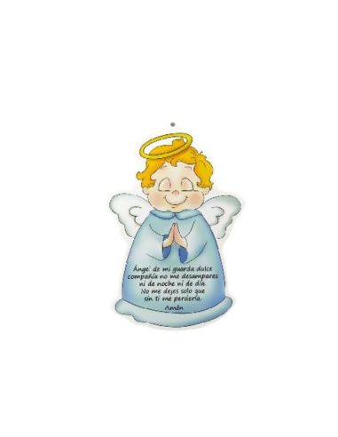 Silueta angel colgar 13x20cm oracion azul