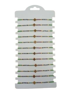 Pulsera Cuerda Blanca Colores Dorada Cruz Dorada (Paq.12)