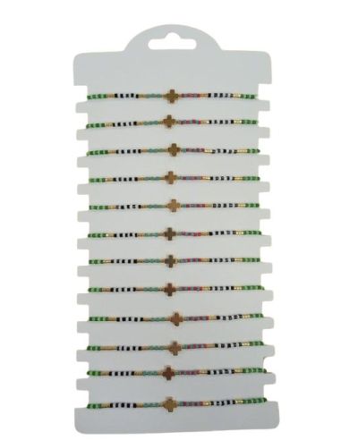 Pulsera Cuerda Blanca Colores Dorada Cruz Dorada (Paq.12)