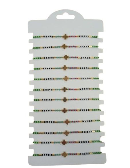 Pulsera Cuerda Blanca Colores Dorada Cruz Dorada (Paq.12)