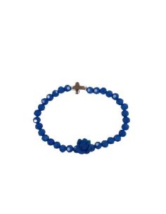 Brazalete Cristal Azul Oscuro Cruz Metal C/Rosa
