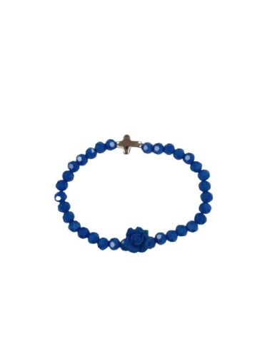 Brazalete Cristal Azul Oscuro Cruz Metal C/Rosa