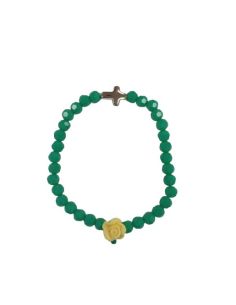 Brazalete Cristal Verde Cruz Metal C/Rosa