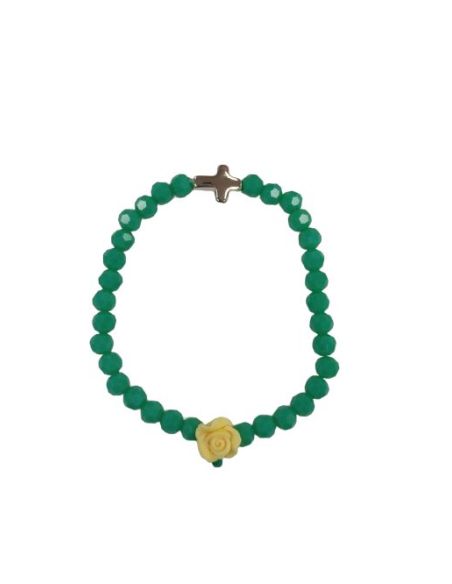 Brazalete Cristal Verde Cruz Metal C/Rosa