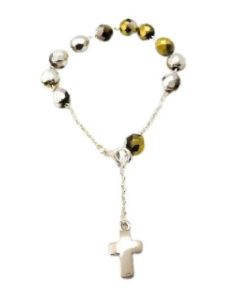 Pulsera cristal plateada dorada con cruz