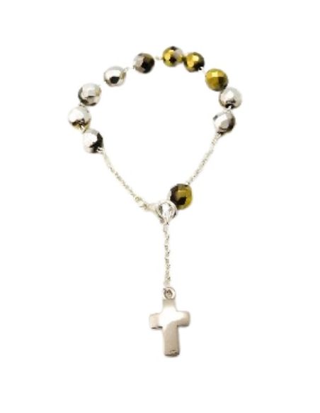 Pulsera cristal plateada dorada con cruz