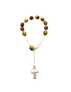 Pulsera cristal  bronce dorada con cruz