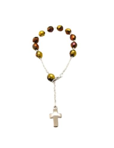 Pulsera cristal  bronce dorada con cruz