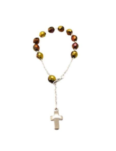 Pulsera cristal  bronce dorada con cruz