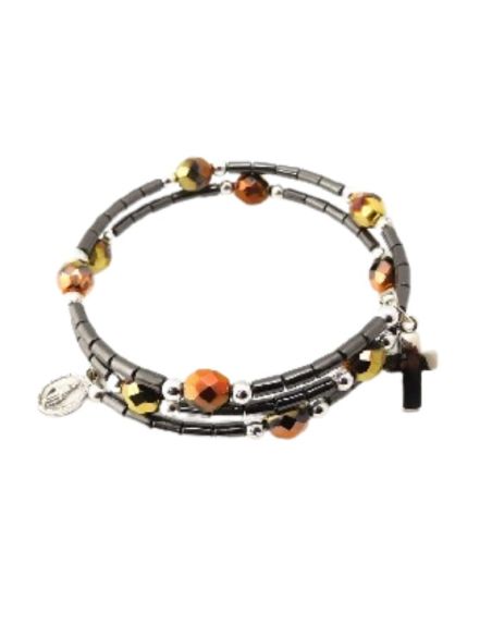 Brazalete doble hematite cristal metal irisado
