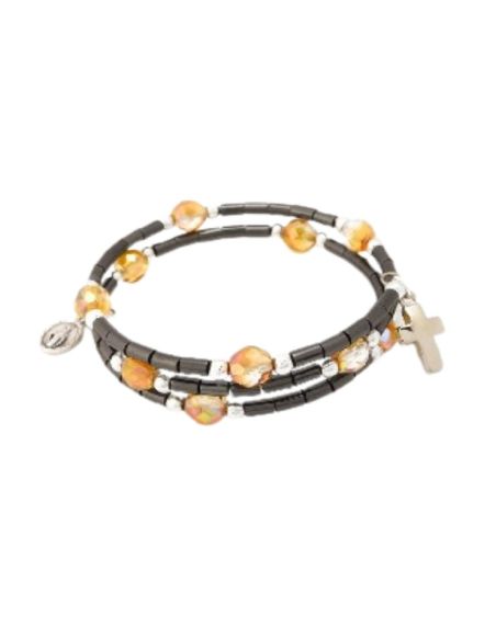 Brazalete doble hematite cristal naranja****
