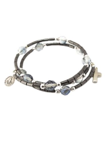 Brazalete doble hematite cristal azul
