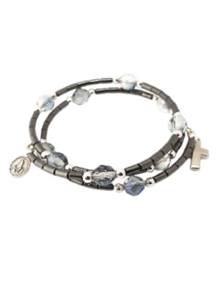 Brazalete doble hematite cristal azul