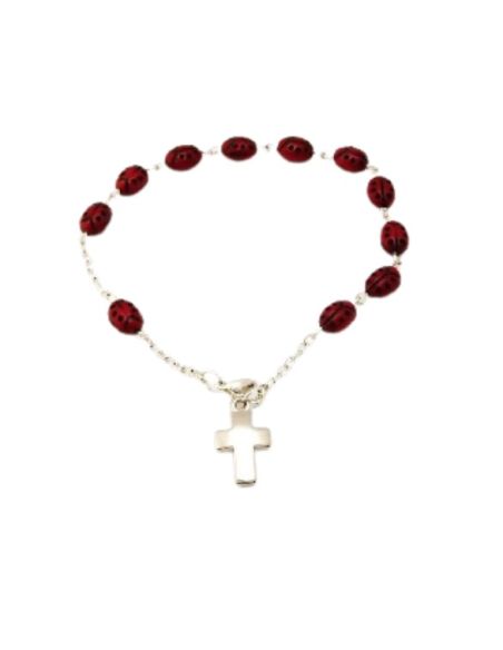 Pulsera cristal mariquitas con cruz