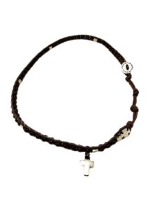 Brazalete madera cuero marron boton ave maria con cruz