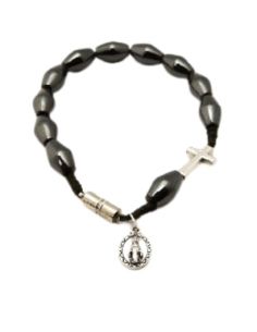Pulseta hematite cuerda cruz metal c//milagrosa