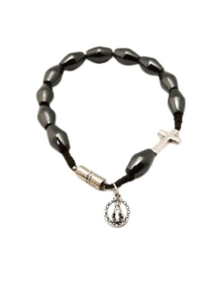 Pulseta hematite cuerda cruz metal c//milagrosa