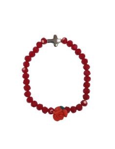 Brazalete Cristal Rojo Cruz Metal C/Rosa