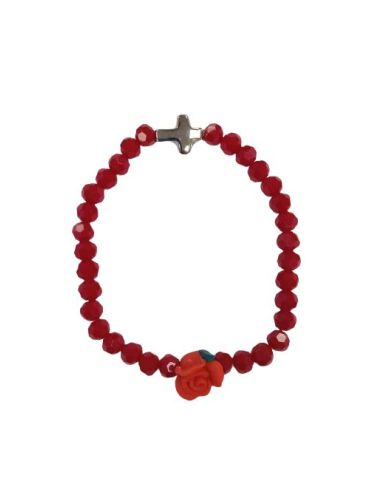 Brazalete Cristal Rojo Cruz Metal C/Rosa