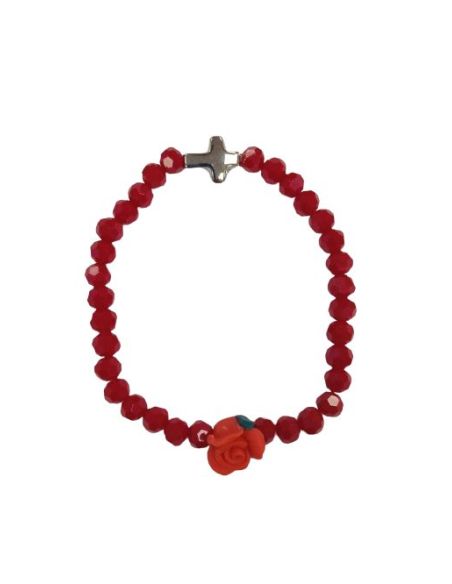 Brazalete Cristal Rojo Cruz Metal C/Rosa