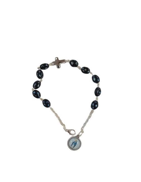 Pulsera Cristal 6X8 Negra Efec Semillas Medalla Milagrosa