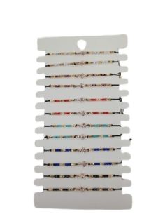 Pulsera cuerda cristales peq. surt. con cruz (paq.12)