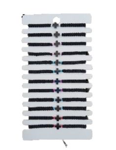 Pulsera cuerda negra colores surt. cruz hetatite (paq.12)