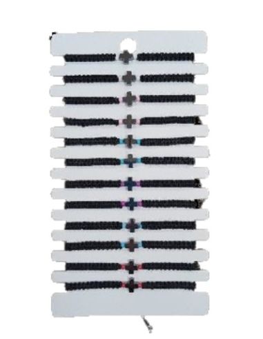 Pulsera cuerda negra colores surt. cruz hetatite (paq.12)