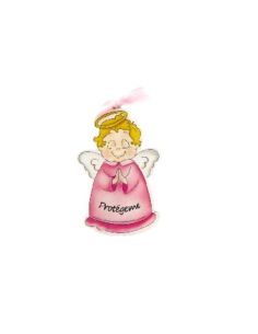 Angel de la guarda madera 60x90mm protegeme rosa