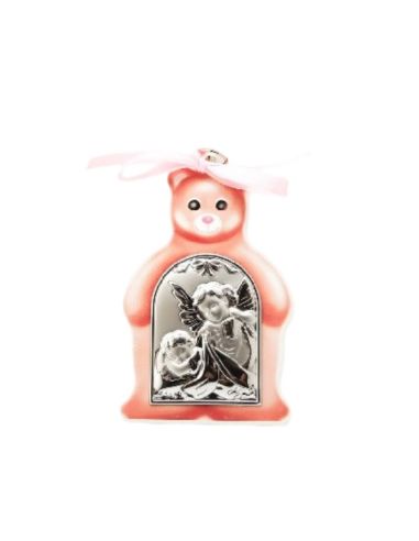 Medalla cuna plata osito rosa 10cm