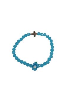 Brazalete Cristal Azul Celeste Cruz Metal C/Rosa