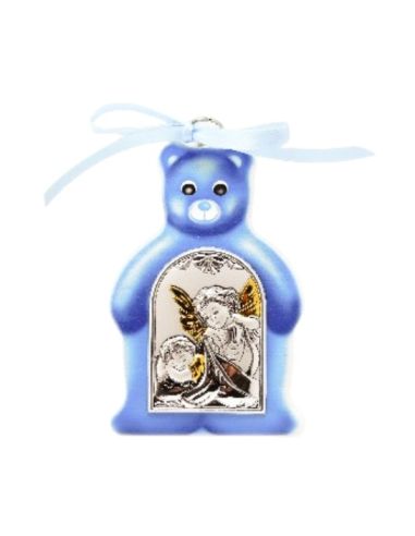 Medalla cuna plata osito azul 10cm