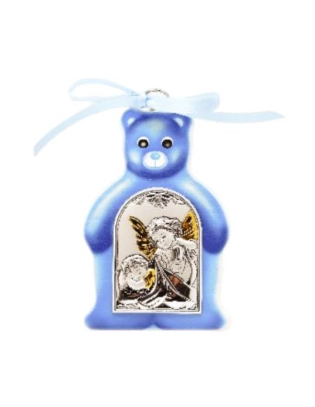 Medalla cuna plata osito azul 10cm