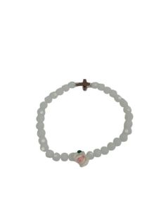 Brazalete Cristal Blanco Cruz Metal C/Rosa