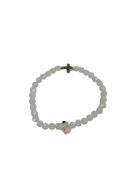 Brazalete Cristal Blanco Cruz Metal C/Rosa