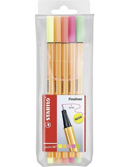Rotulador neon stabilo point 88 punta fina 0,4mm estuche 5 colores