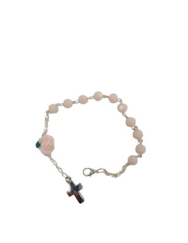 Pulsera C/ Mosq. Cristal Rosa Cruz Metal C/Rosa