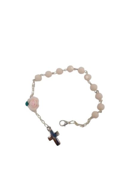 Pulsera C/ Mosq. Cristal Rosa Cruz Metal C/Rosa