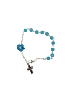 Pulsera C/ Mosq. Cristal Azul Celeste Cruz Metal C/Rosa