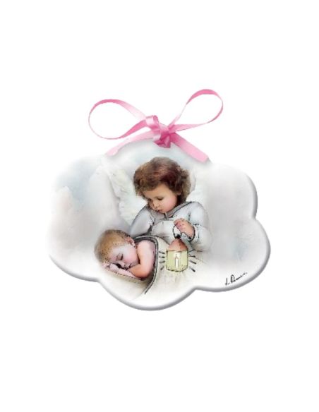 Medalla cuna nube madera angel 10x8cm cont.lazo rosa y azul