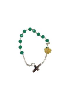 Pulsera C/ Mosq. Cristal Verde Cruz Metal C/Rosa