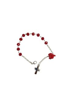 Pulsera C/ Mosq. Cristal Rojo Cruz Metal C/Rosa