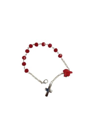 Pulsera C/ Mosq. Cristal Rojo Cruz Metal C/Rosa