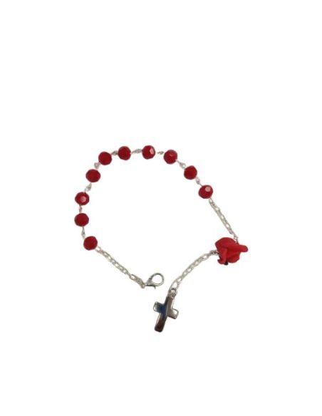 Pulsera C/ Mosq. Cristal Rojo Cruz Metal C/Rosa