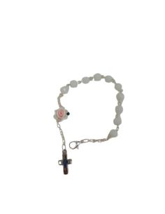 Pulsera C/ Mosq. Cristal Blanco Cruz Metal C/Rosa
